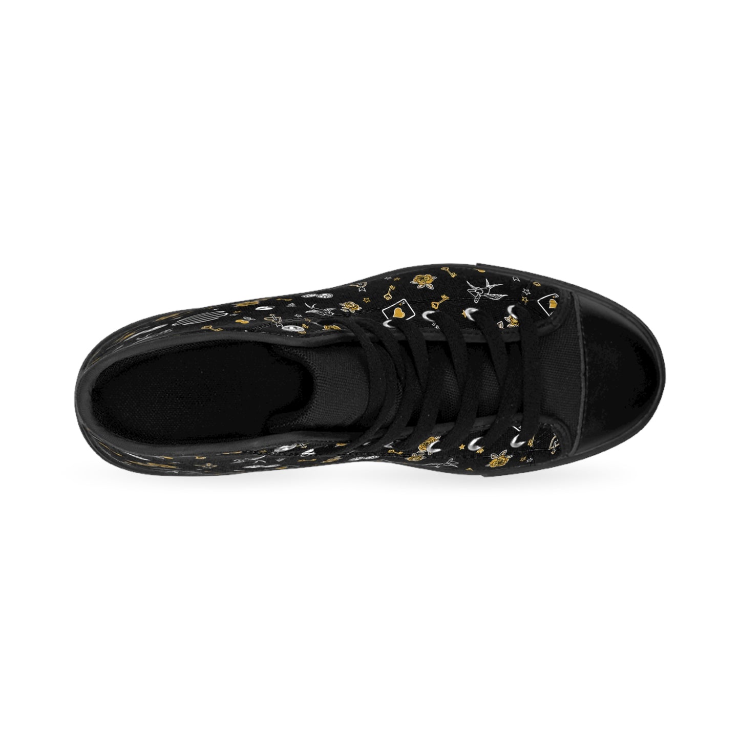 Women's Game Of Love Black Floral Pattern High-Top Sneakers — Gold & White