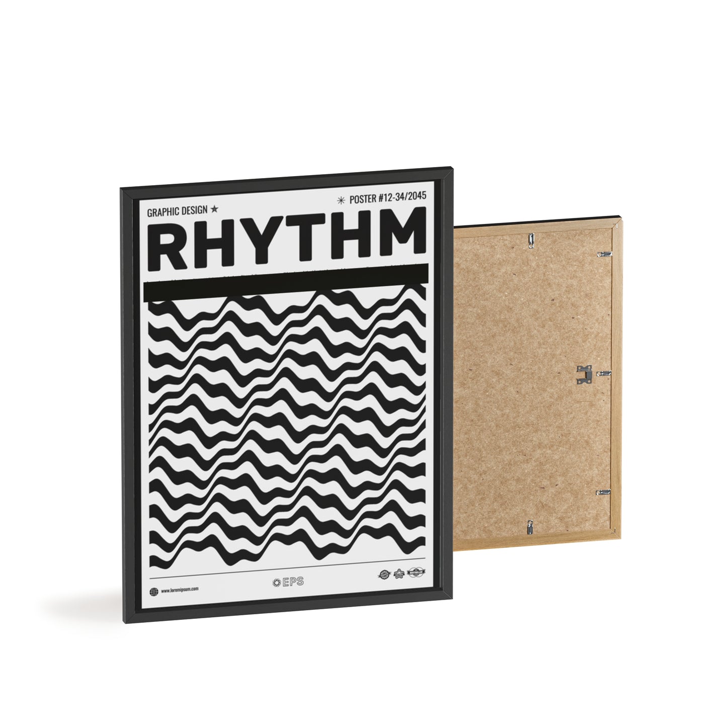 Rhythm Wave Art Poster with Wooden Frame — Black & White Modern Wall Print