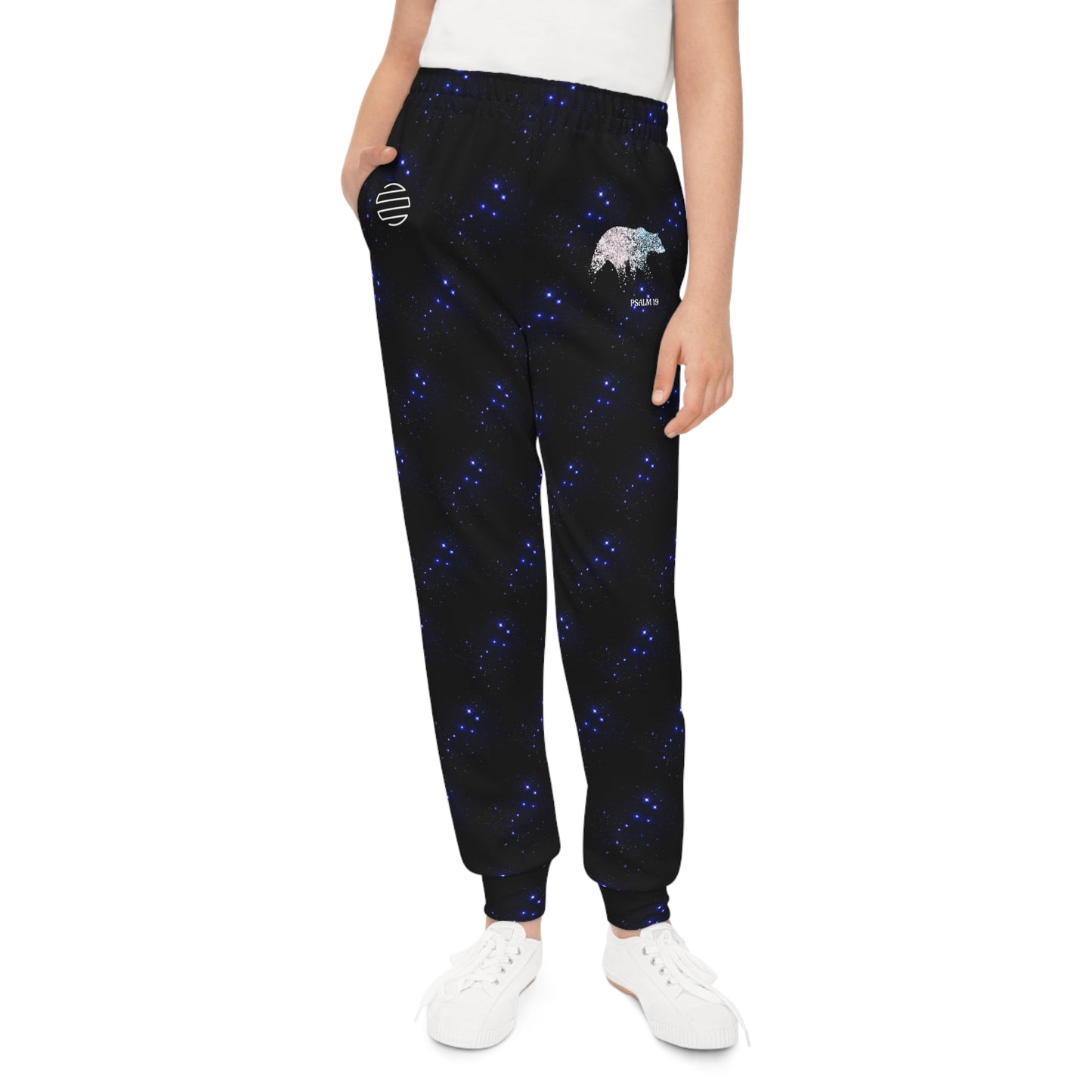 Youth Joggers — Blue Constellation Galaxy Print with Polar Bear Accent
