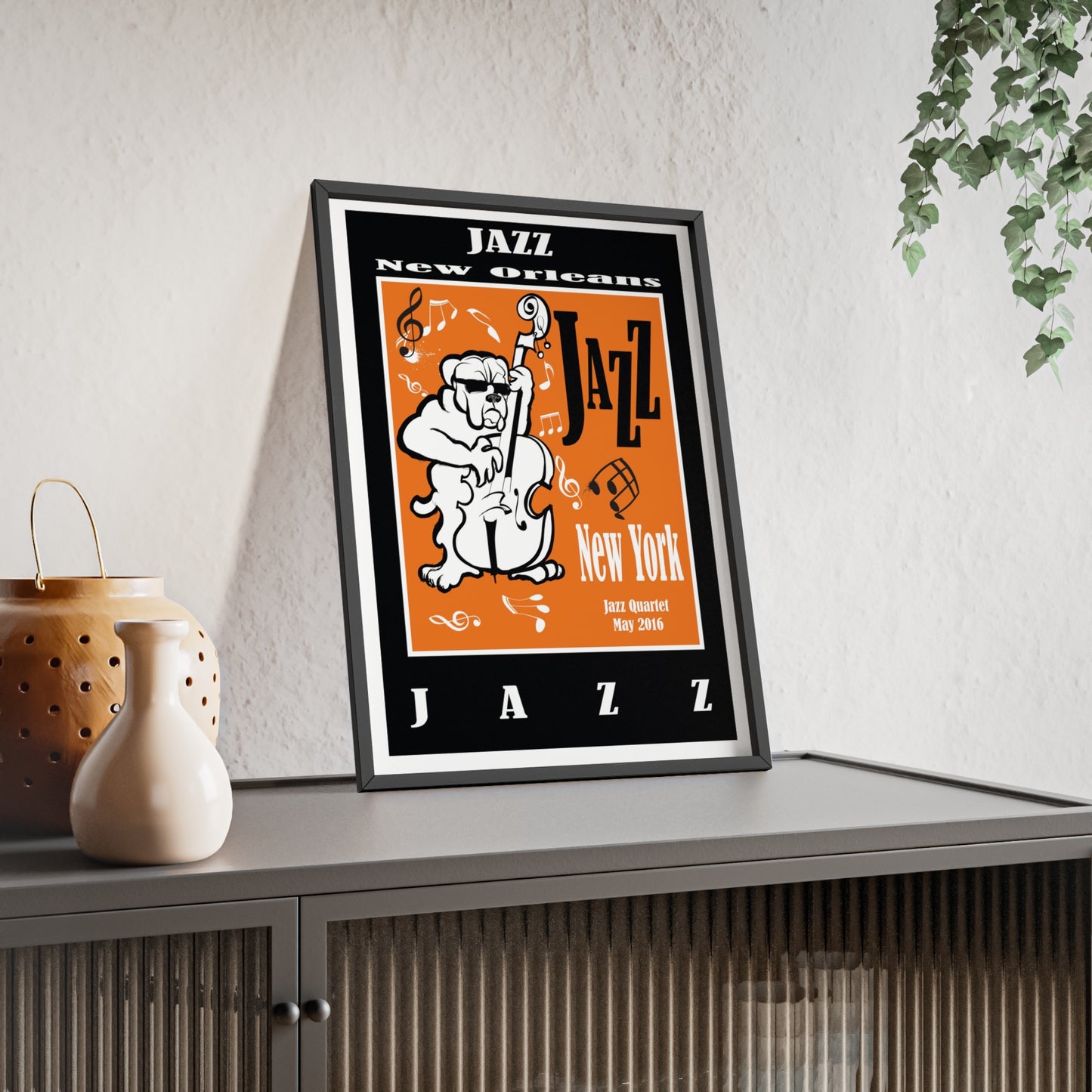 Jazz Poster with Wooden Frame — New Orleans/New York Music Print
