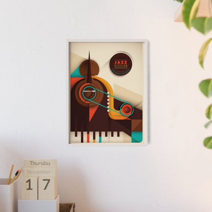 Jazz Session Poster with Wooden Frame – Retro Abstract Music Wall Art