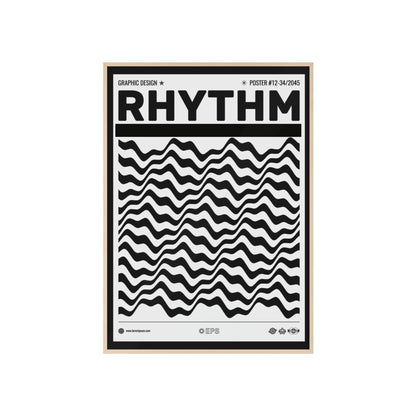 Rhythm Wave Art Poster with Wooden Frame — Black & White Modern Wall Print