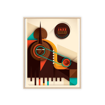 Jazz Session Poster with Wooden Frame – Retro Abstract Music Wall Art