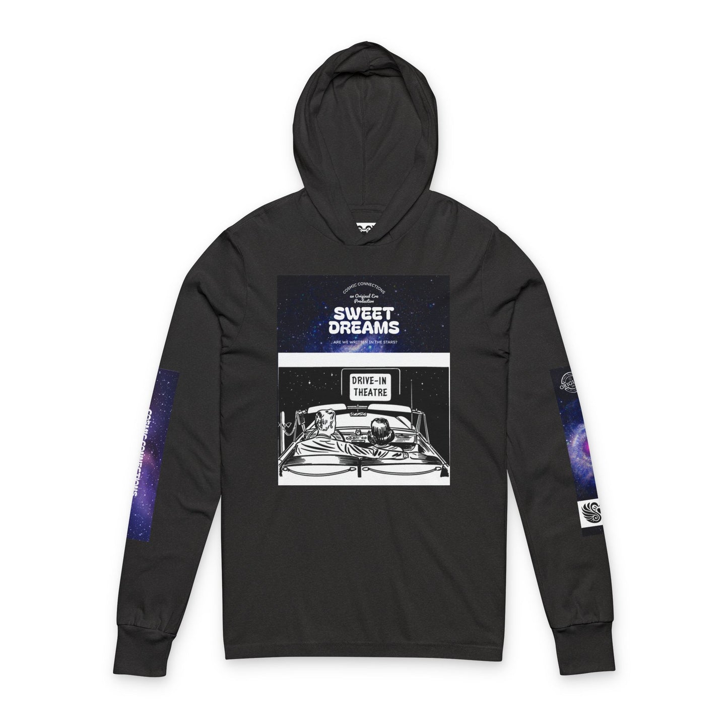 Sweet Dreams Hooded Long Sleeve Tee — Drive‑In Theater & Cosmic Swan Graphic