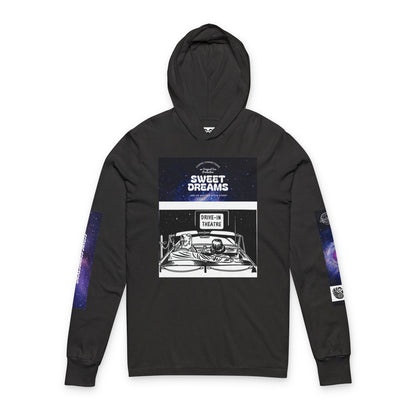 Sweet Dreams Hooded Long Sleeve Tee — Drive‑In Theater & Cosmic Swan Graphic
