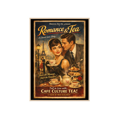 Romance & Tea Vintage Cafe Poster — Framed Wall Art