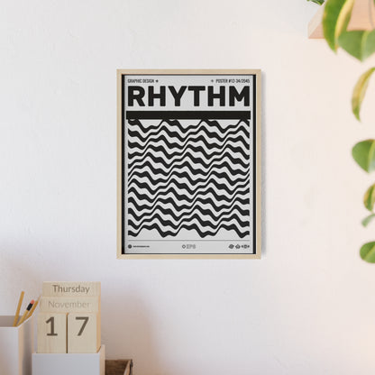 Rhythm Wave Art Poster with Wooden Frame — Black & White Modern Wall Print