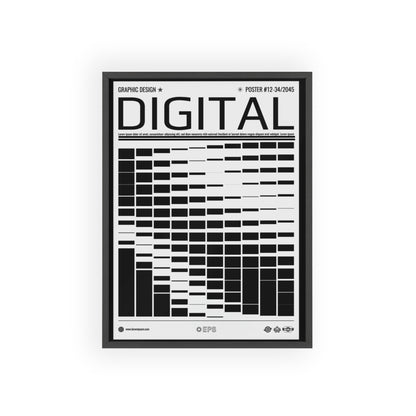 Digital Grid Poster with Wooden Frame — Modern Black & White Wall Art