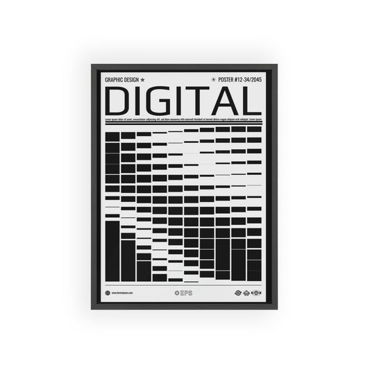 Digital Grid Poster with Wooden Frame — Modern Black & White Wall Art