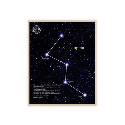 Cassiopeia Constellation Poster with Wooden Frame — Star Map Wall Art