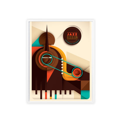 Jazz Session Poster with Wooden Frame – Retro Abstract Music Wall Art