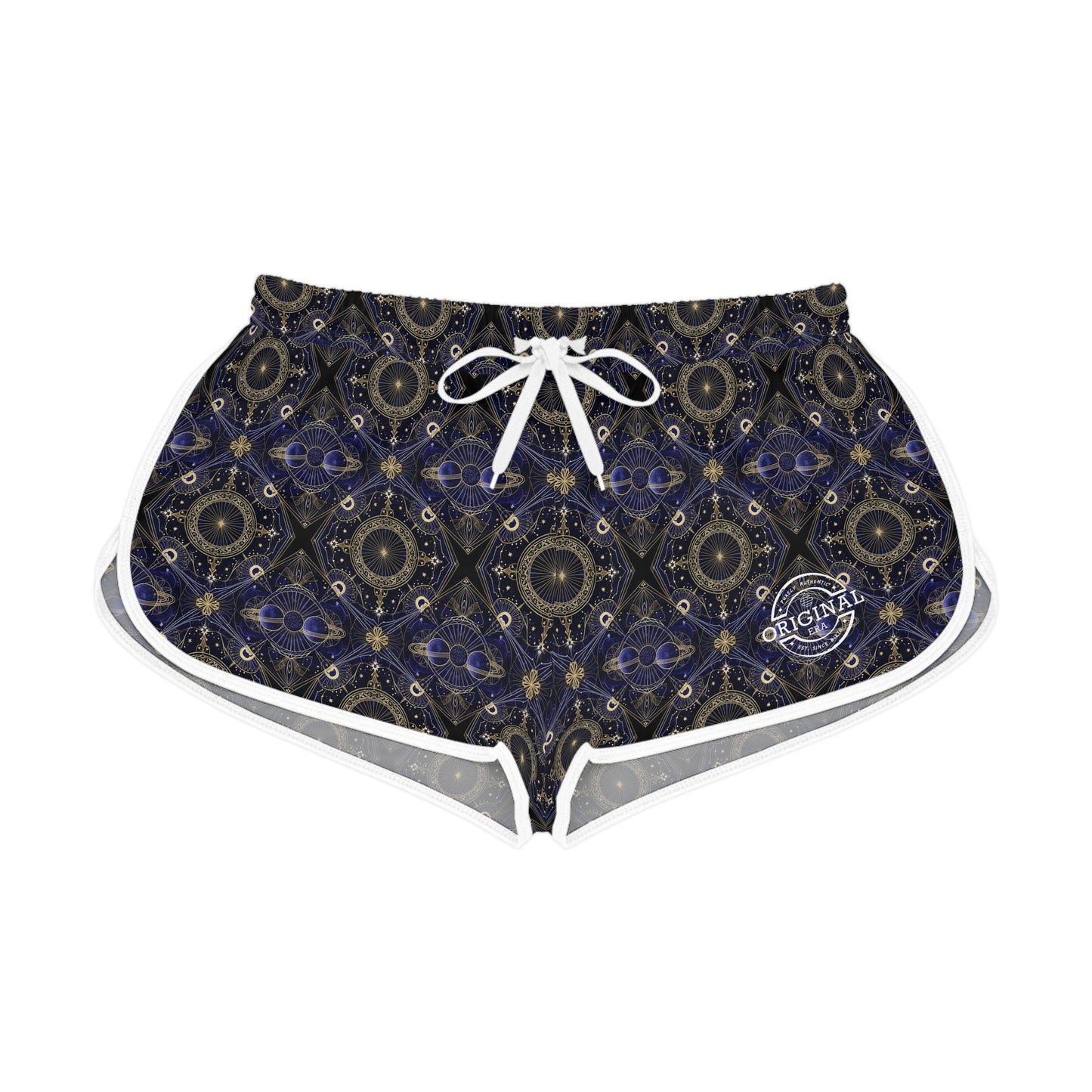 Boho Mosaic Women's Relaxed Shorts — Navy Gold Patterned Lounge & Festival Swim Cover-Up