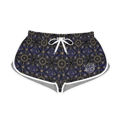 Boho Mosaic Women's Relaxed Shorts — Navy Gold Patterned Lounge & Festival Swim Cover-Up