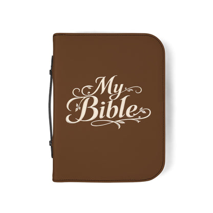 Brown Zippered "My Bible" Leather Bible Cover — Protective Carry Case for Church, Travel & Devotions