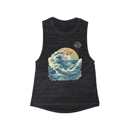 Women's Ocean Wave Scoop Muscle Tank — Vintage Surf Sunset Graphic