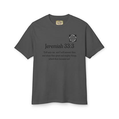 Jeremiah 33:3 Scripture Tee — 'Call unto me...' Faith Graphic T-Shirt