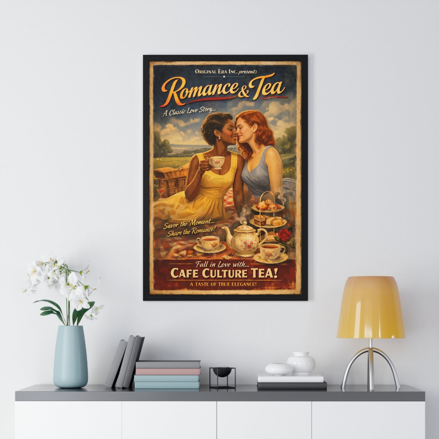 Romance & Tea Vintage Poster — Cafe Culture Tea Wall Art