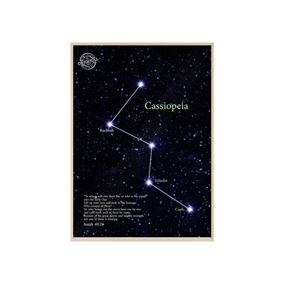 Cassiopeia Constellation Poster with Wooden Frame — Star Map Wall Art