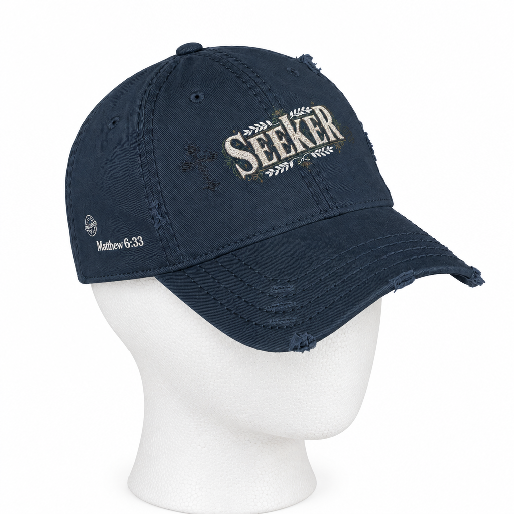 Seeker Embroidered Distressed Dad Hat — Vintage Faith Baseball Cap