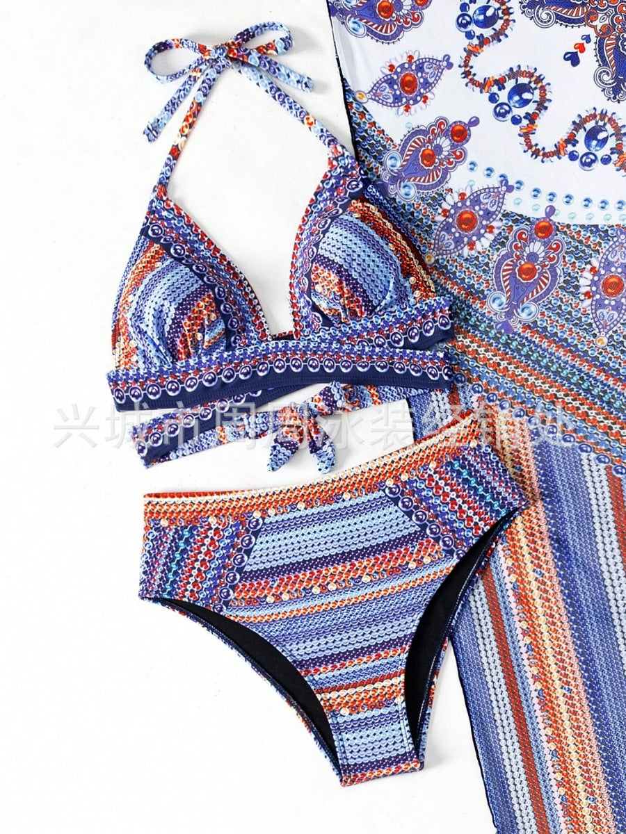 Three-Piece Bikini Set with Shawl