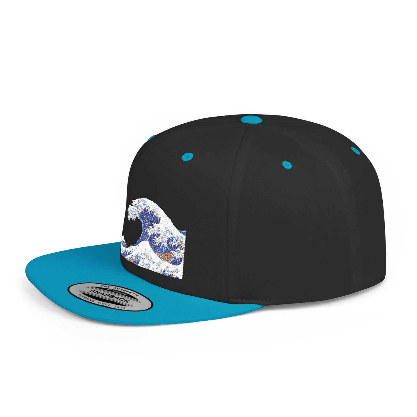 Snapback Hat — Blue Wave Japanese Art Flat-Bill Cap