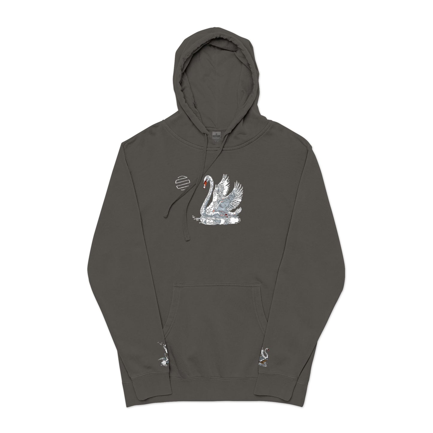Embroidered Swan Graphic Hoodie — Vintage Pigment-Dyed