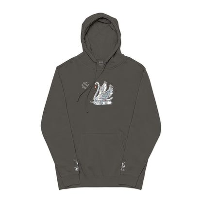 Embroidered Swan Graphic Hoodie — Vintage Pigment-Dyed