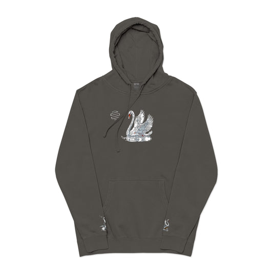 Embroidered Swan Graphic Hoodie — Vintage Pigment-Dyed