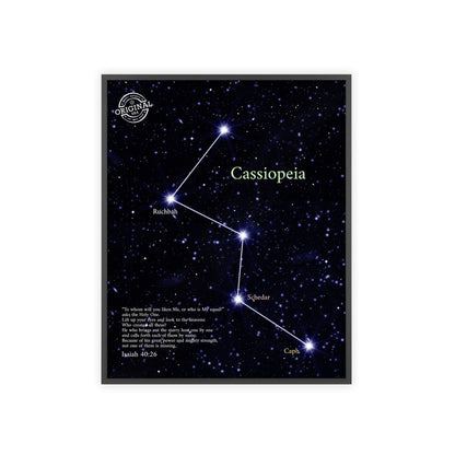 Cassiopeia Constellation Poster with Wooden Frame — Star Map Wall Art