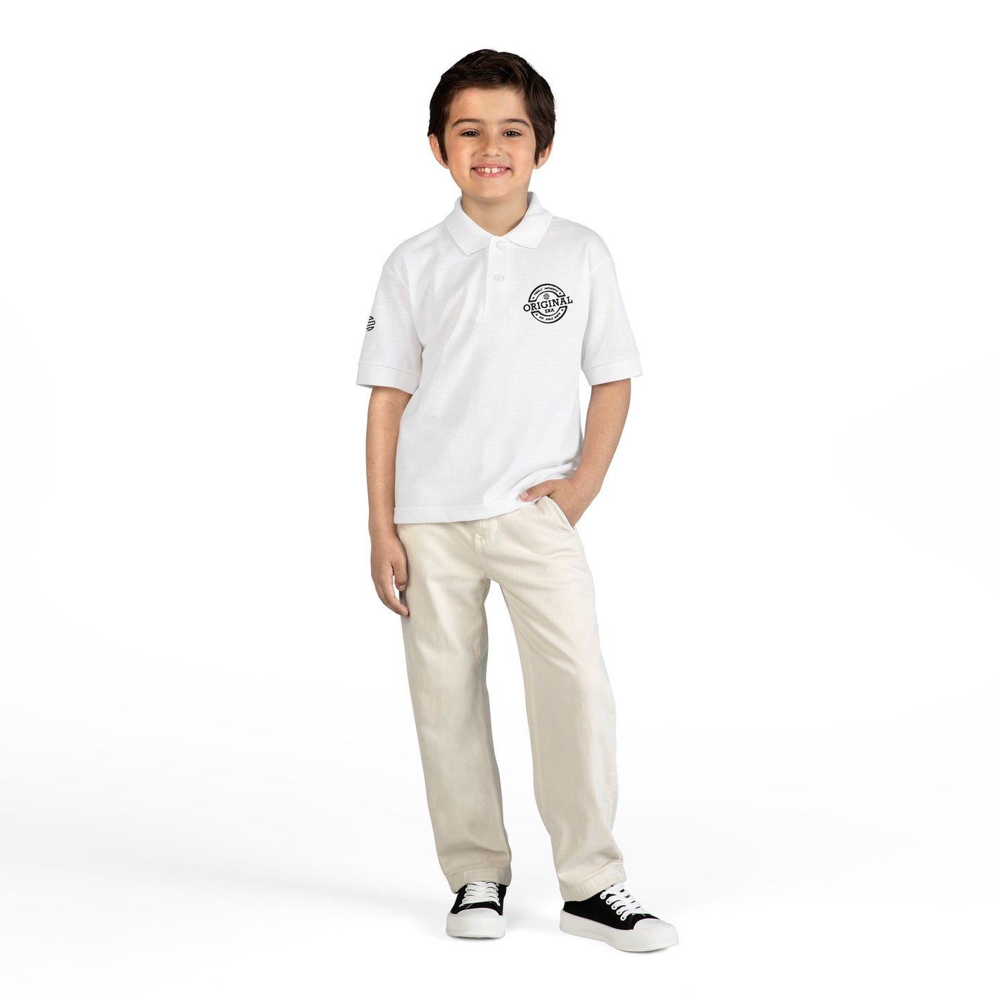 Youth Polo Shirt with 'Original' Vintage Stamp Logo — Kids School Uniform / Casual