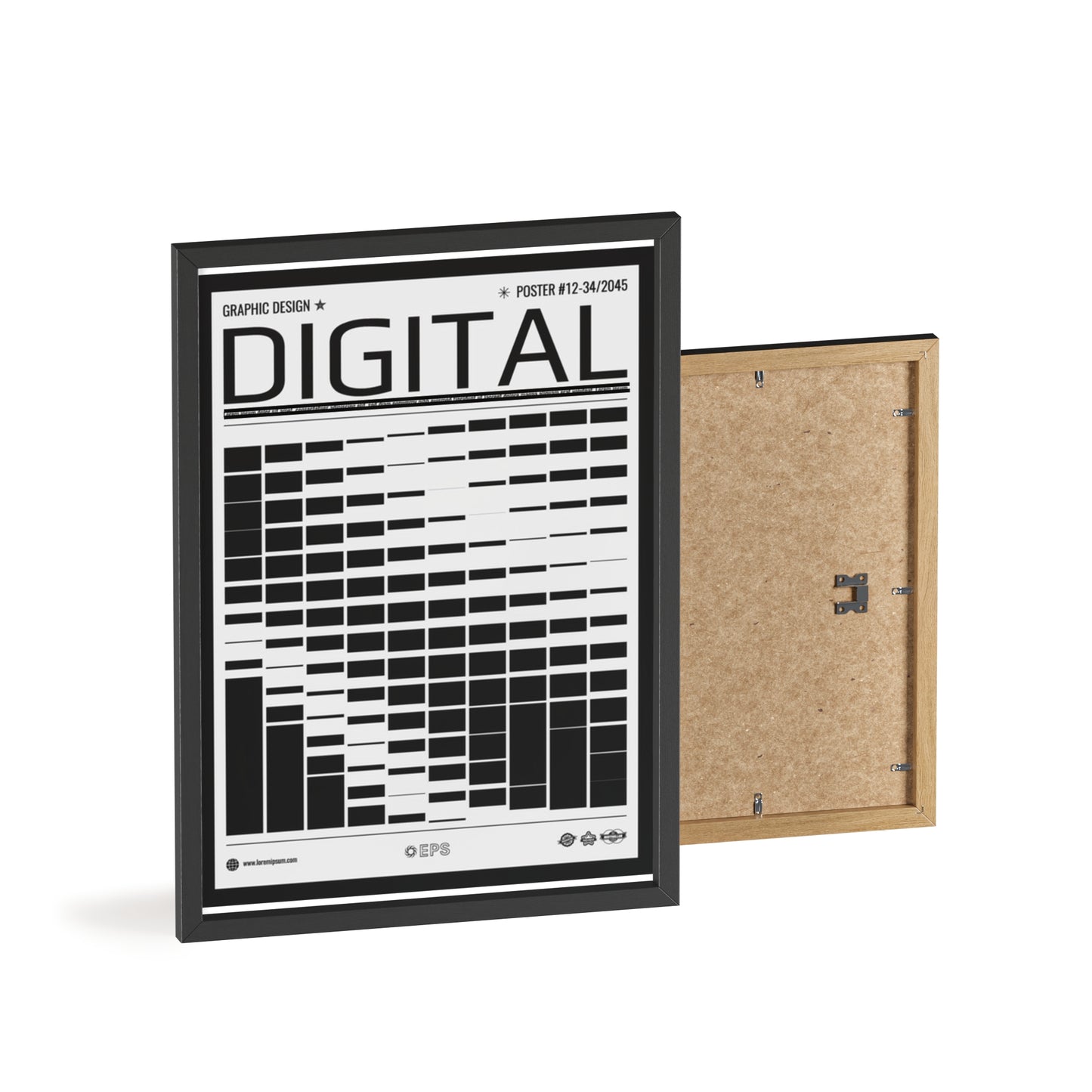 Digital Grid Poster with Wooden Frame — Modern Black & White Wall Art