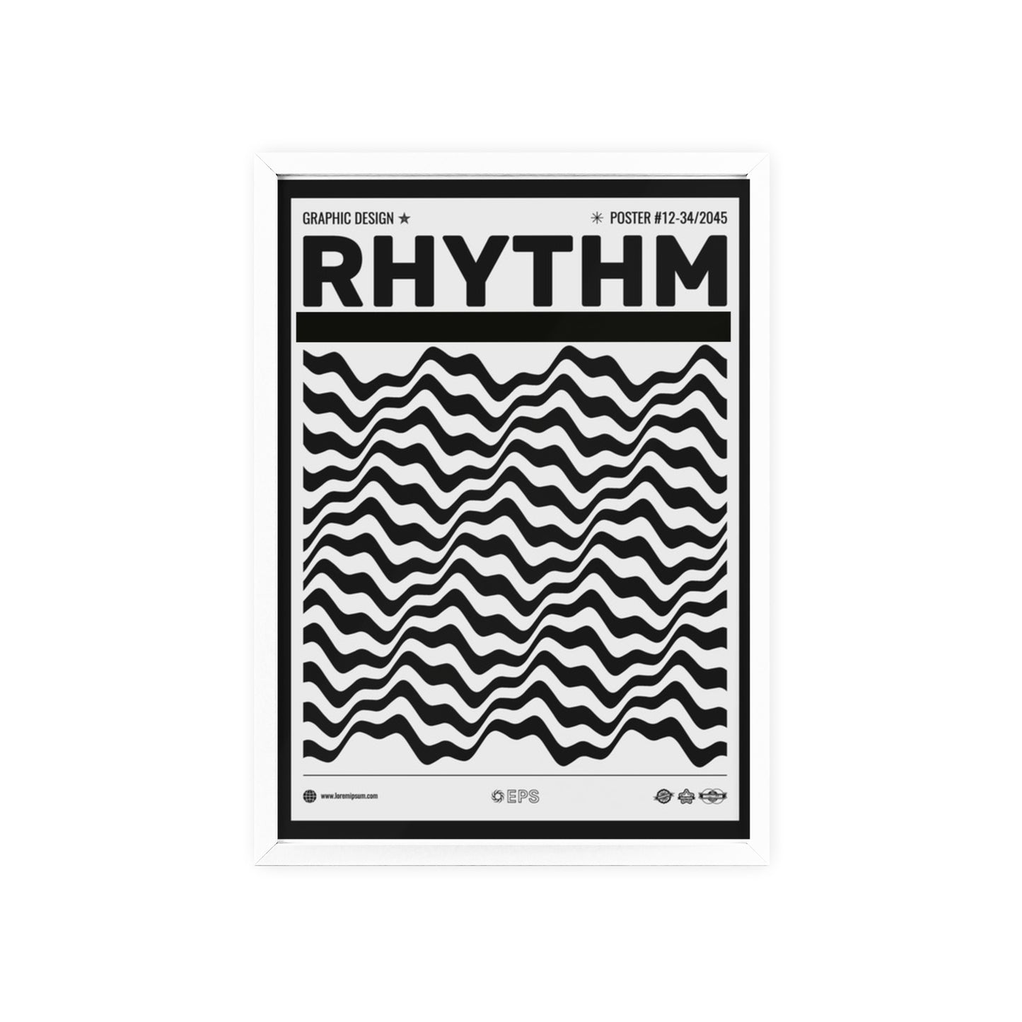 Rhythm Wave Art Poster with Wooden Frame — Black & White Modern Wall Print