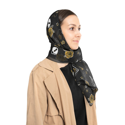 Game Of Love Silky Dark Scarf – Gothic Rose & Crystal Pattern