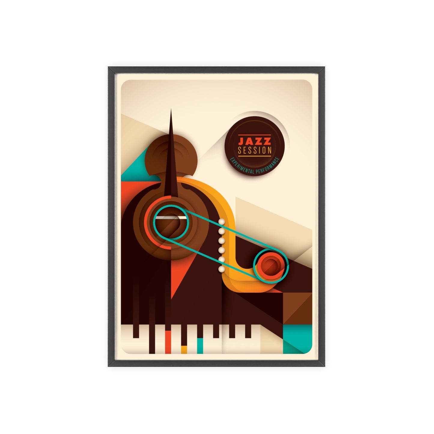 Jazz Session Poster with Wooden Frame – Retro Abstract Music Wall Art