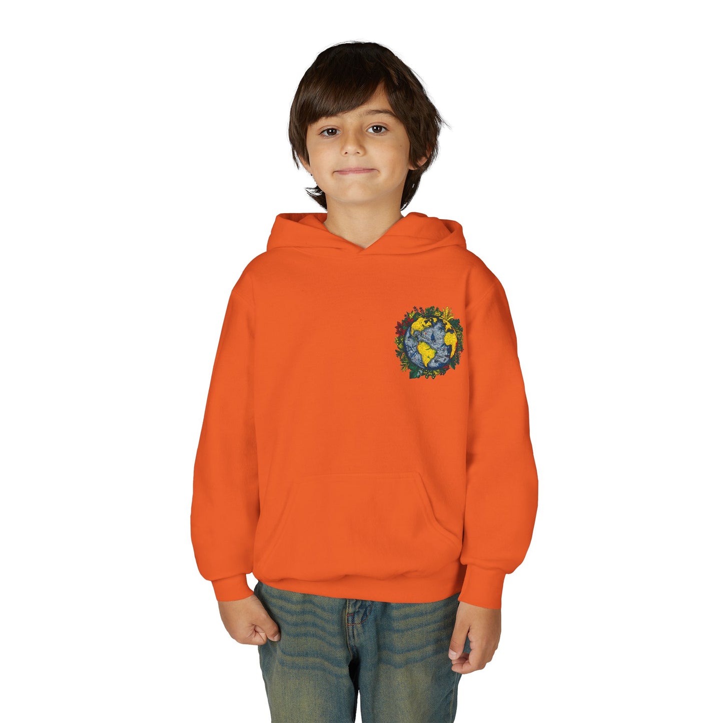 Youth Hoodie — Earth Floral Heart Graphic Kids Sweatshirt