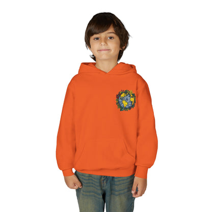 Youth Hoodie — Earth Floral Heart Graphic Kids Sweatshirt