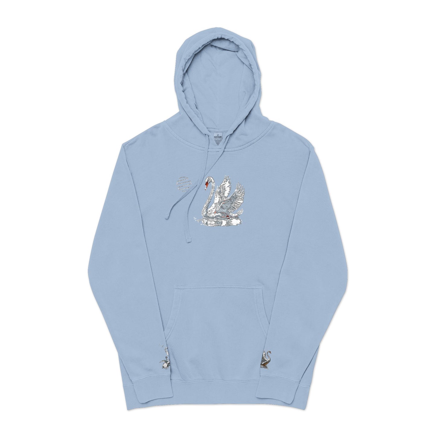 Embroidered Swan Graphic Hoodie — Vintage Pigment-Dyed