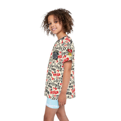 Kids Jersey — Allover "Love" Pattern Sports Tee