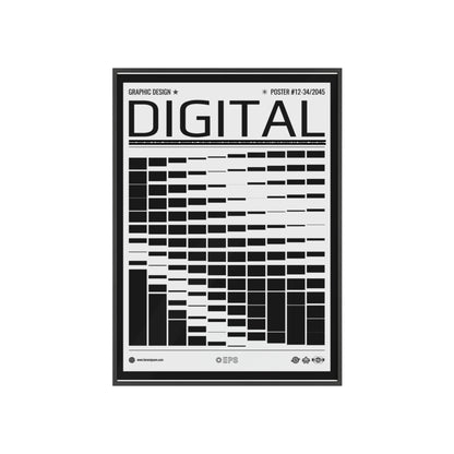 Digital Grid Poster with Wooden Frame — Modern Black & White Wall Art