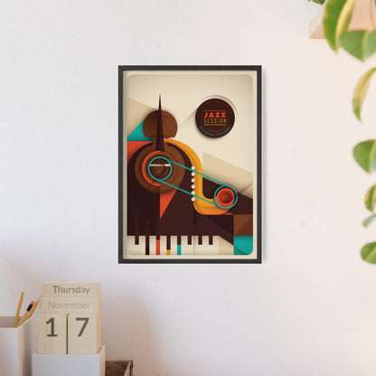 Jazz Session Poster with Wooden Frame – Retro Abstract Music Wall Art