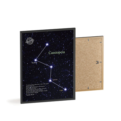 Cassiopeia Constellation Poster with Wooden Frame — Star Map Wall Art