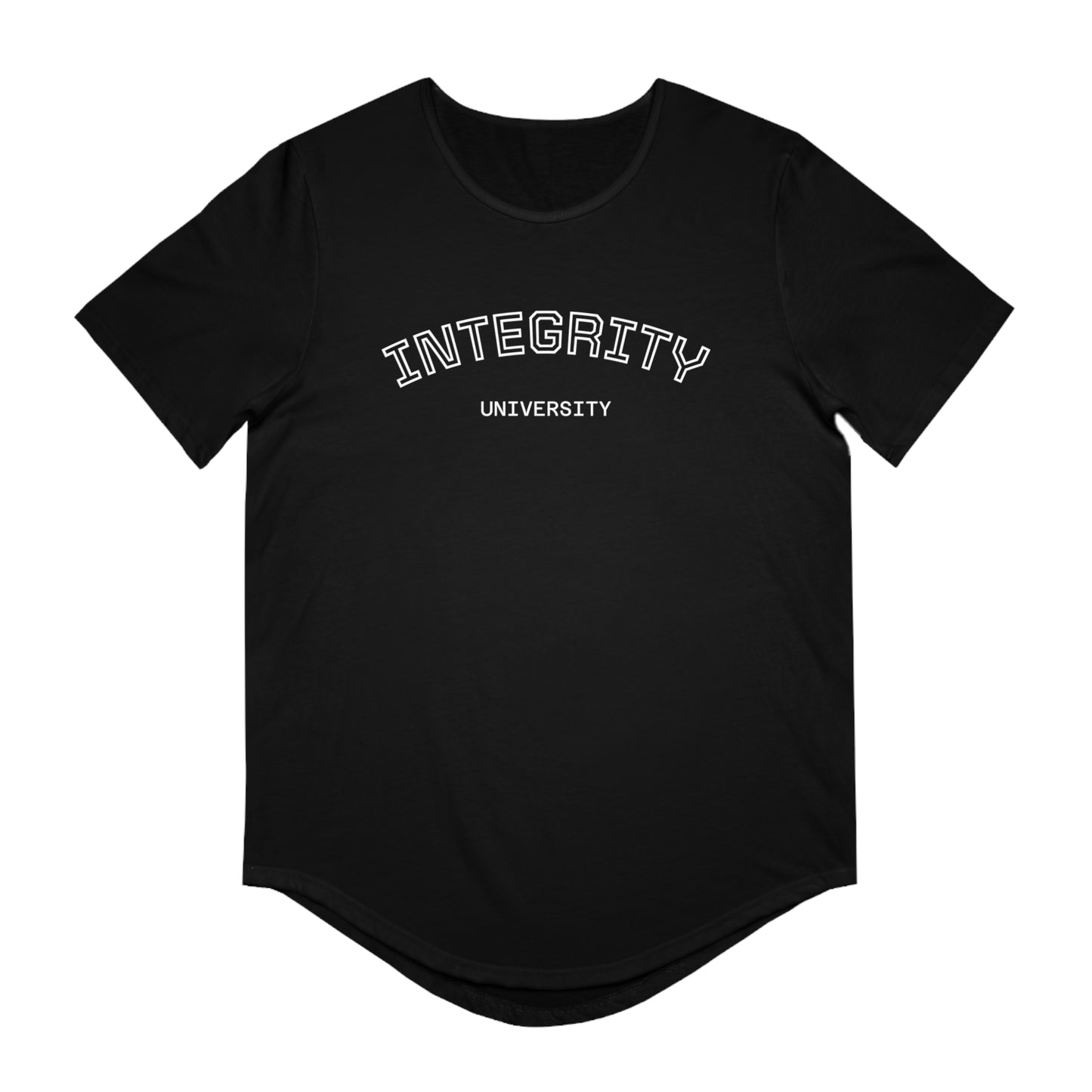 Integrity University Curved-Hem Tee — Modern Collegiate Men’s T‑Shirt