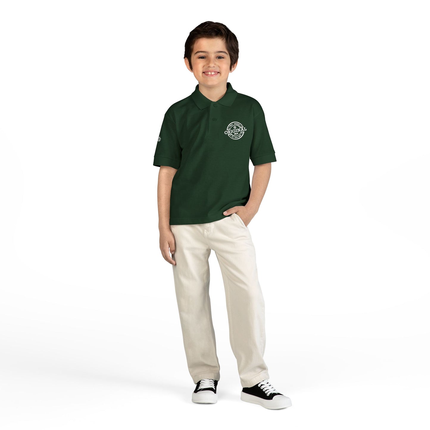 Youth Polo Shirt with 'Original' Vintage Stamp Logo — Kids School Uniform / Casual