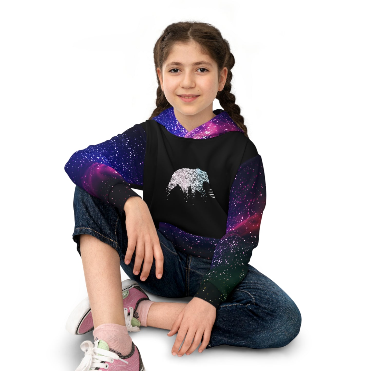 Kids Galaxy Bear Hoodie – Cosmic Space Pullover for Children