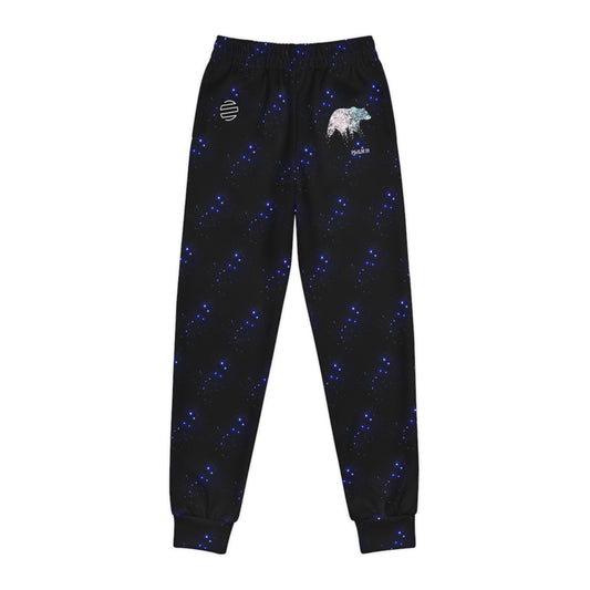 Youth Joggers — Blue Constellation Galaxy Print with Polar Bear Accent