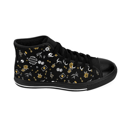 Women's Game Of Love Black Floral Pattern High-Top Sneakers — Gold & White