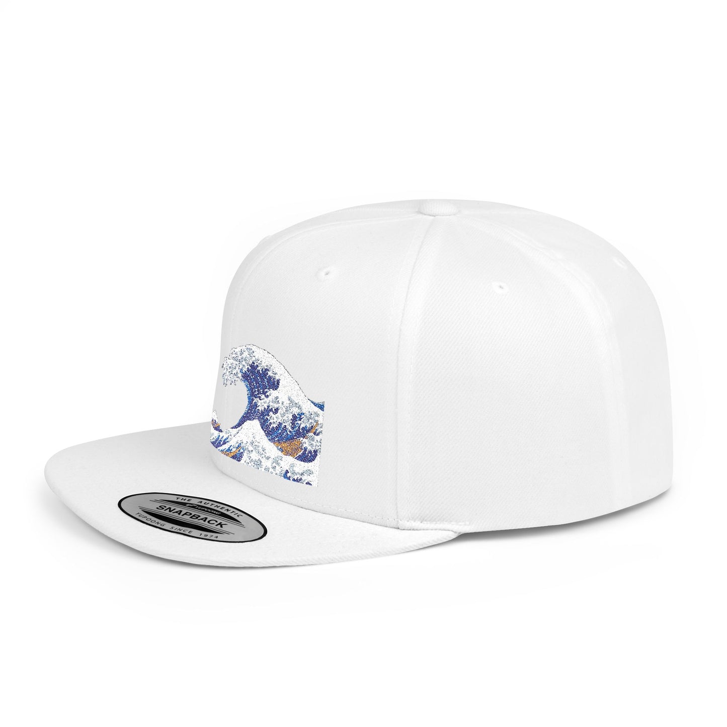 Snapback Hat — Blue Wave Japanese Art Flat-Bill Cap