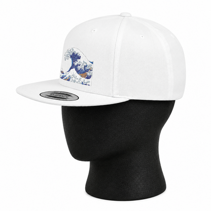 Snapback Hat — Blue Wave Japanese Art Flat-Bill Cap