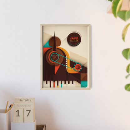 Jazz Session Poster with Wooden Frame – Retro Abstract Music Wall Art