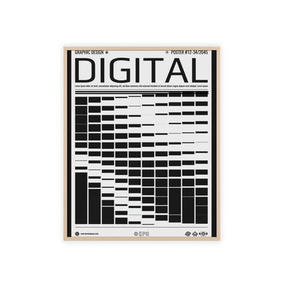 Digital Grid Poster with Wooden Frame — Modern Black & White Wall Art
